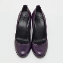 Pre Owned Gucci Purple Leather Wedge Round Toe Pumps Size 38.5