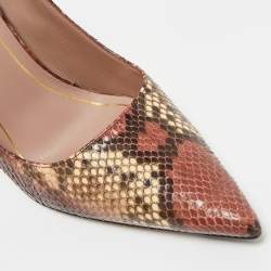 Pre Owned Gucci Brown/Cream Python Leather Pointed Toe Pumps Size 38
