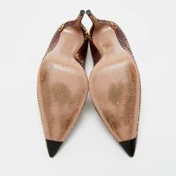 Pre Owned Gucci Brown/Cream Python Leather Pointed Toe Pumps Size 38