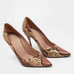 Pre Owned Gucci Brown/Cream Python Leather Pointed Toe Pumps Size 38