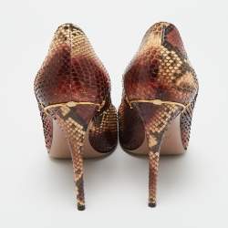 Pre Owned Gucci Brown/Cream Python Leather Pointed Toe Pumps Size 38