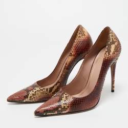 Pre Owned Gucci Brown/Cream Python Leather Pointed Toe Pumps Size 38