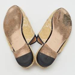 Pre Owned Gucci Beige/Blue GG Raffia and Leather Princetown Horsebit Flat Mules Size 38.5