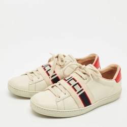 Pre Owned Gucci White Leather New Ace Logo Strap Sneaker Size 38