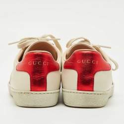 Pre Owned Gucci White Leather New Ace Logo Strap Sneaker Size 38