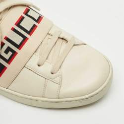 Pre Owned Gucci White Leather New Ace Logo Strap Sneaker Size 38