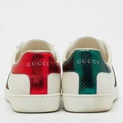 مملوكة مسبقًا حذاء رياضي غوتشي منخفض من أعلى نحل مطرز جلد أبيض مقاس 37.5