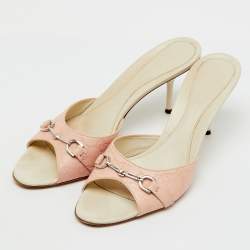 مملوكة مسبقًا Gucci Pink/Cream Guccissima Leather Horsebit Slide Sandals Size 41