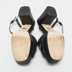 Pre Owned Gucci Black Leather Janaya GG Ankle Strap Sandals Size 40