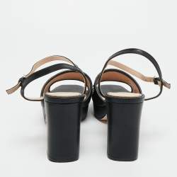 Pre Owned Gucci Black Leather Janaya GG Ankle Strap Sandals Size 40