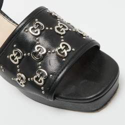 Pre Owned Gucci Black Leather Janaya GG Ankle Strap Sandals Size 40