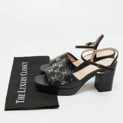 Pre Owned Gucci Black Leather Janaya GG Ankle Strap Sandals Size 40