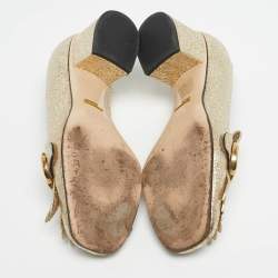 Pre Owned Gucci Metallic Gold Leather GG Marmont Block Heel Pumps Size 37.5