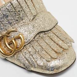 Pre Owned Gucci Metallic Gold Leather GG Marmont Block Heel Pumps Size 37.5