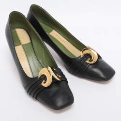 Pre Owned Gucci Black Leather Malaga Kid Square Toe Pumps Size 38