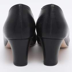 Pre Owned Gucci Black Leather Malaga Kid Square Toe Pumps Size 38