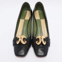 Pre Owned Gucci Black Leather Malaga Kid Square Toe Pumps Size 38