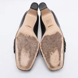 Pre Owned Gucci Black Leather Malaga Kid Square Toe Pumps Size 38