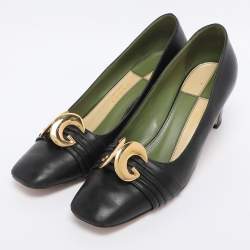 Pre Owned Gucci Black Leather Malaga Kid Square Toe Pumps Size 38