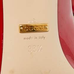 Pre Owned Gucci Red Patent Leather Interlocking G Pearl Pumps Size 38.5