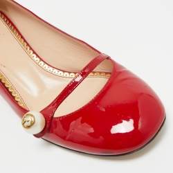 Pre Owned Gucci Red Patent Leather Interlocking G Pearl Pumps Size 38.5