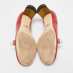 Pre Owned Gucci Red Patent Leather Interlocking G Pearl Pumps Size 38.5