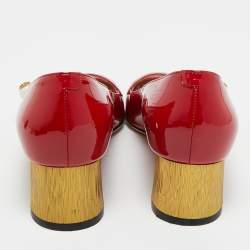Pre Owned Gucci Red Patent Leather Interlocking G Pearl Pumps Size 38.5