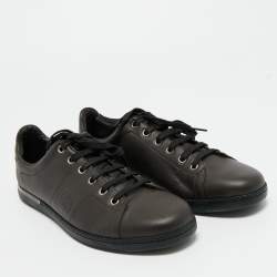 Pre Owned Gucci Dark Brown Leather Interlocking G Low Top Sneakers Size 39