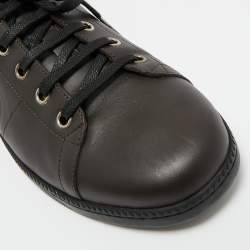 Pre Owned Gucci Dark Brown Leather Interlocking G Low Top Sneakers Size 39