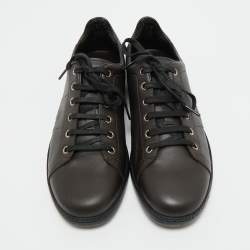 Pre Owned Gucci Dark Brown Leather Interlocking G Low Top Sneakers Size 39