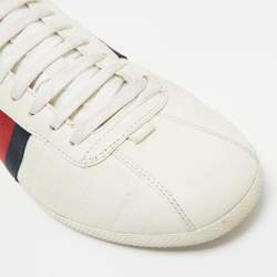 Pre Owned Gucci White Guccissima Leather Web Detail Low Top Sneakers Size 39