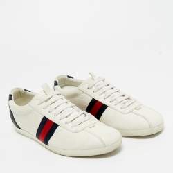 Pre Owned Gucci White Guccissima Leather Web Detail Low Top Sneakers Size 39