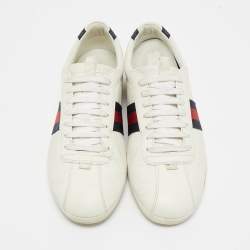 Pre Owned Gucci White Guccissima Leather Web Detail Low Top Sneakers Size 39