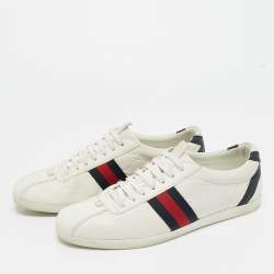 Pre Owned Gucci White Guccissima Leather Web Detail Low Top Sneakers Size 39