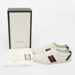 Pre Owned Gucci White Guccissima Leather Web Detail Low Top Sneakers Size 39