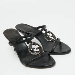 Pre Owned Gucci Black Leather GG Interlocking Slide Sandals Size 35.5