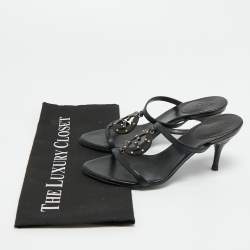 Pre Owned Gucci Black Leather GG Interlocking Slide Sandals Size 35.5