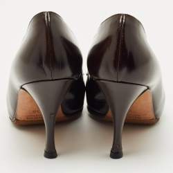 Pre Owned Gucci Dark Brown Leather Horsebit Pointed Toe Loafer Pumps Size 36