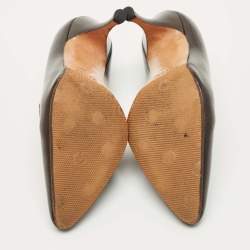 Pre Owned Gucci Dark Brown Leather Horsebit Pointed Toe Loafer Pumps Size 36