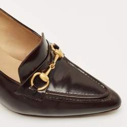 Pre Owned Gucci Dark Brown Leather Horsebit Pointed Toe Loafer Pumps Size 36