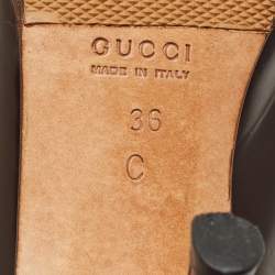 Pre Owned Gucci Dark Brown Leather Horsebit Pointed Toe Loafer Pumps Size 36