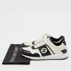Pre Owned Gucci White/Black Leather Interlocking G Low Top Sneakers Size 38