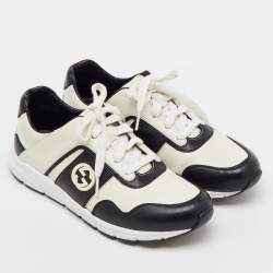 Pre Owned Gucci White/Black Leather Interlocking G Low Top Sneakers Size 38