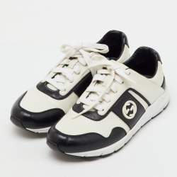 Pre Owned Gucci White/Black Leather Interlocking G Low Top Sneakers Size 38