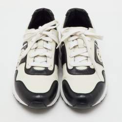 Pre Owned Gucci White/Black Leather Interlocking G Low Top Sneakers Size 38