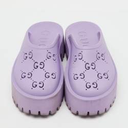Pre Owned Gucci Purple Rubber GG Perforated Platform Mules Size 37