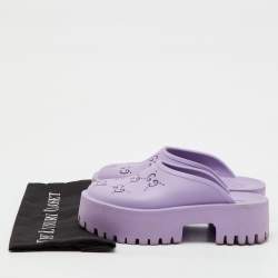 Pre Owned Gucci Purple Rubber GG Perforated Platform Mules Size 37