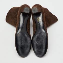 Pre Owned Gucci Dark Brown Guccissima Suede Mid Calf Boots Size 39