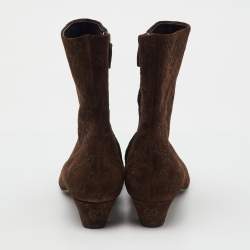 Pre Owned Gucci Dark Brown Guccissima Suede Mid Calf Boots Size 39