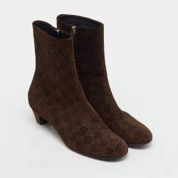 Pre Owned Gucci Dark Brown Guccissima Suede Mid Calf Boots Size 39